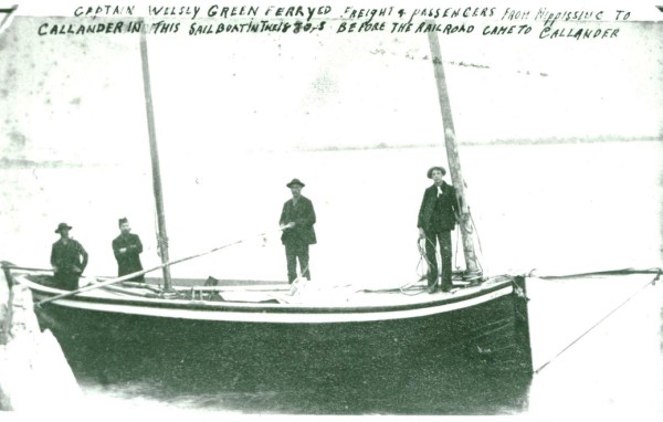Captain Welsly [Wesley] Green ferried freight and passengers from Nipissing to Callander in this sailboat in the 1880's before the railroad came to Callander (in 1886)