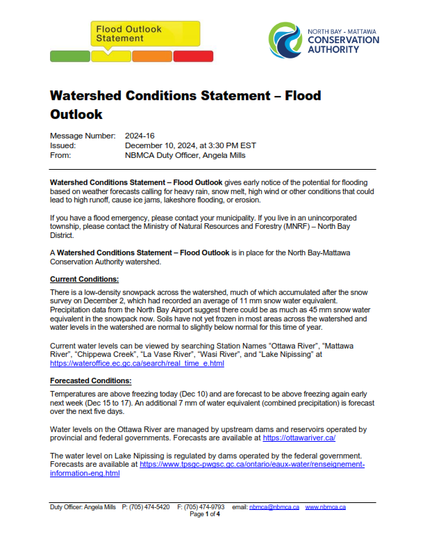 NBMCA Flood Outlook Statement